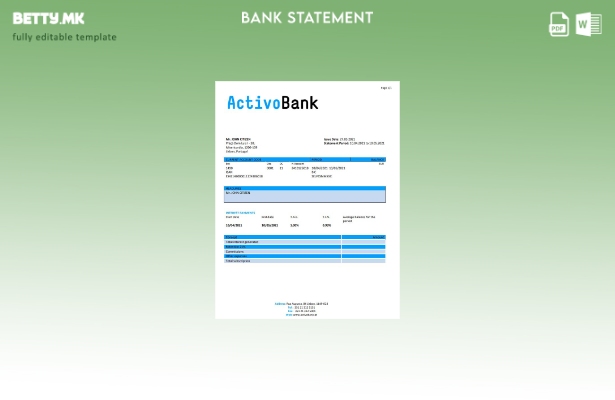 Модерен стил Португалија Banco Activobank S.A. шаблон за извод од банка